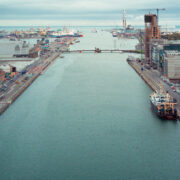 Dublin docklands, looking out to sea.