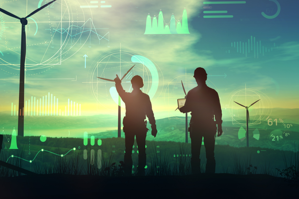 Engineers are watching over the work of wind turbines and virtual data.