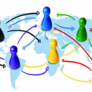 Colorful figures with connecting arrows.