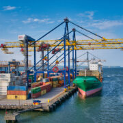 shipping being loaded in Belfast harbour.