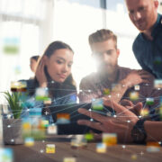 People collaborating in a modern office.