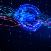 Euro symbol in digital lighting.