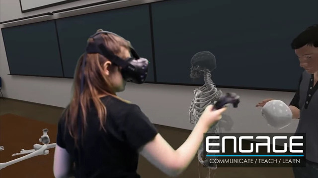 Woman using VR headset.