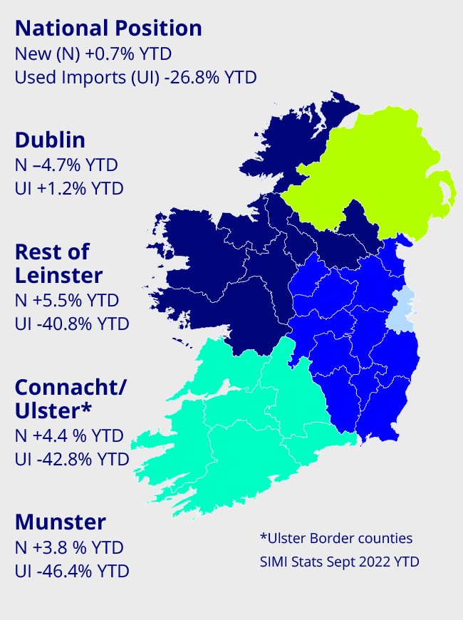 map of car sales by region in Ireland.
