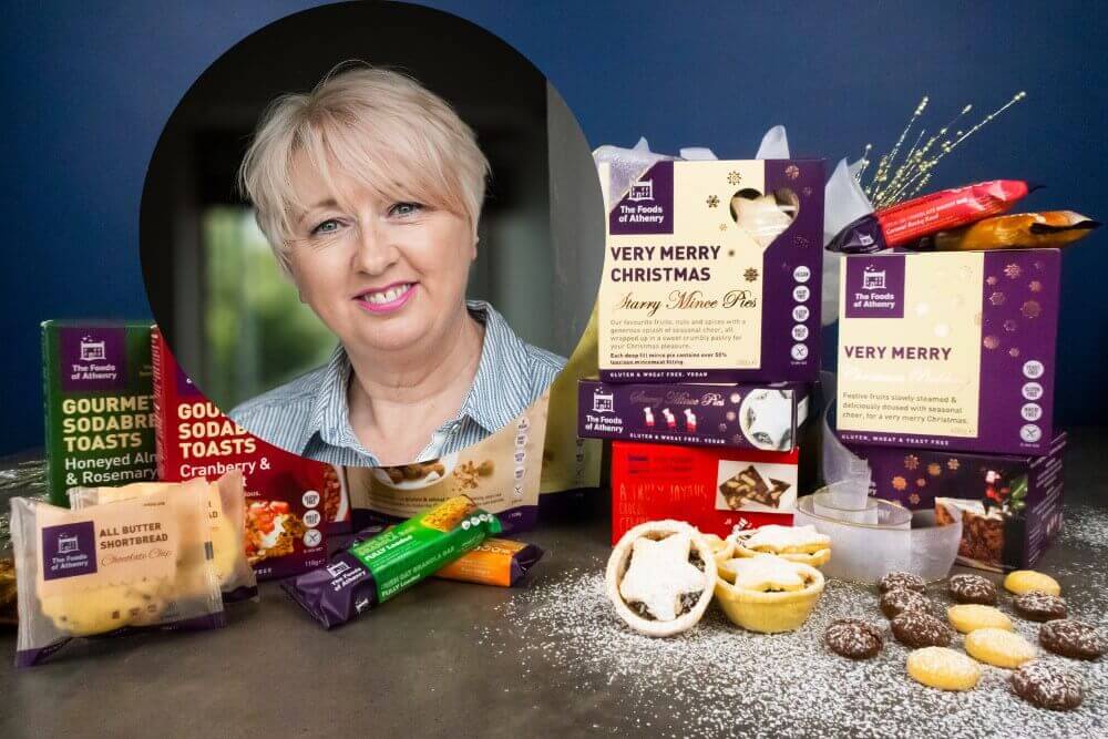 woman inset on range of food products from The Foods of Athenry.