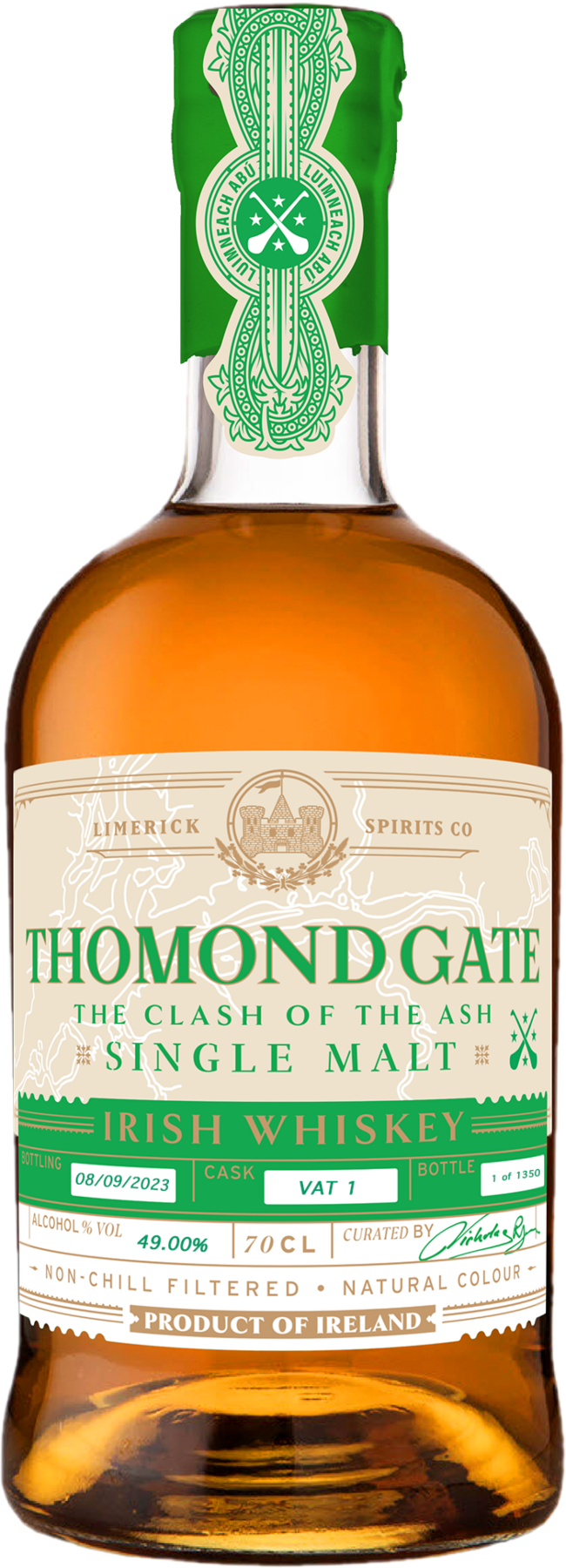 bottle of Thomond Gate Irish whiskey.