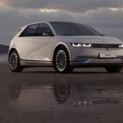 Hyundai Ioniq electric vehicle on a beach.