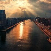 View of Silicon Docks and mouth of Liffey in Dublin.