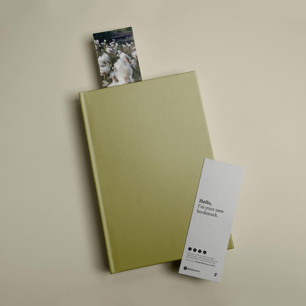 Bookmark and green notebook.