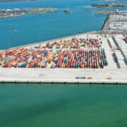 Aerial view of Cork container port in Ireland.