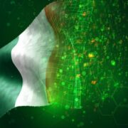 Irish flag mixed with digital imagery.