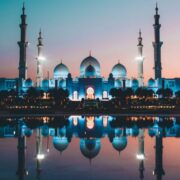 Mosque at night in Abu Dhabi.