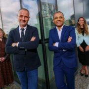 Two men and two women on a rooftop.