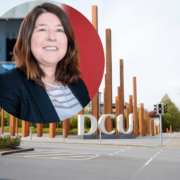 Woman in navy jacket.