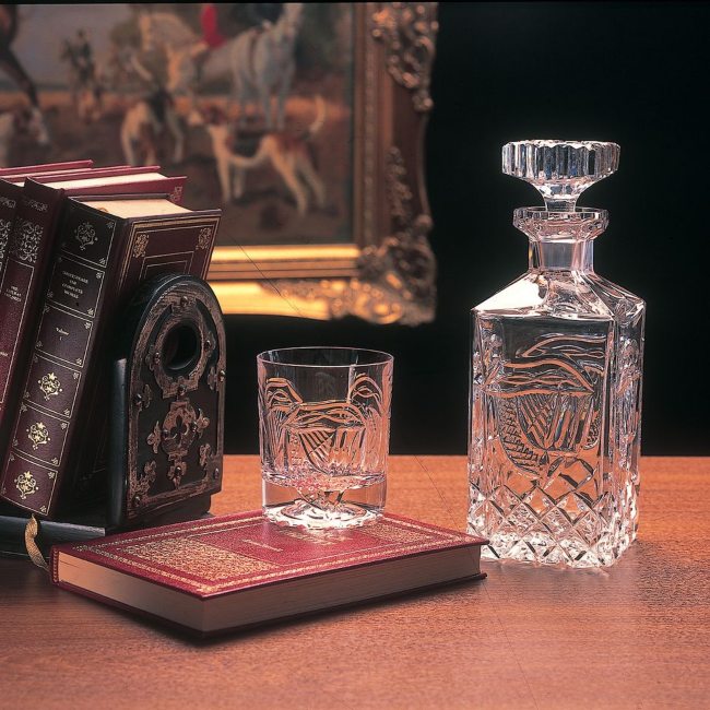 Crystal decanter and glass.