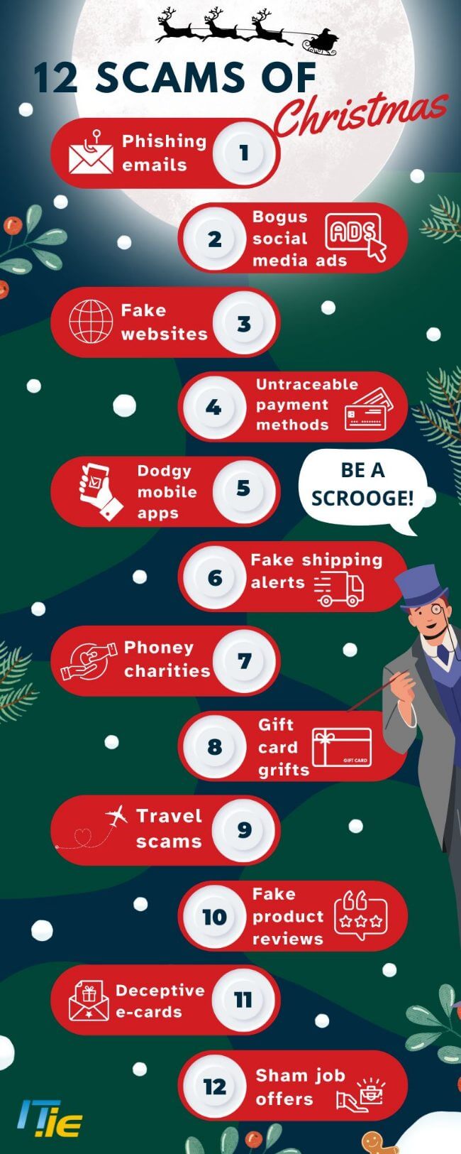 Infographic detailing typical cyber scams over Christmas season.