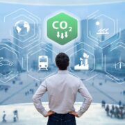 Man looking at climate and carbon data.