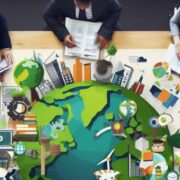 Business people planning a sustainability strategy.