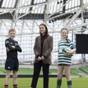 Group of people on pitch at Aviva Stadium.