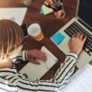 Woman working from home office.