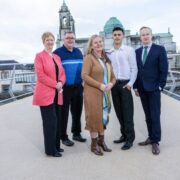 Two women and three men on a bridge in Athlone.