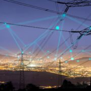 Digital lines connecting electricity pylons.