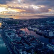 Panoramic view of Dublin city looking out to sea.
