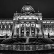 Irish Government buildings at night.