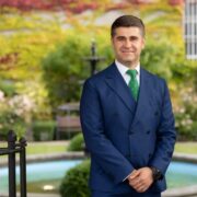 Man in blue suit in Dublin.