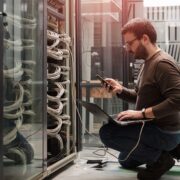 Technician working with cloud servers.