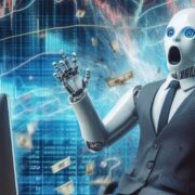 Illustration of an AI robot in shock as investments in AI collapse.