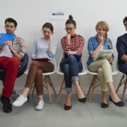 Job applicants await their interviews.