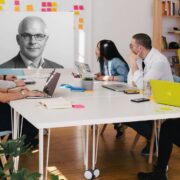 Man inset on team of people involved in organisational change.