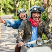 Man and woman on a motorcycle.