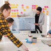 Business owner outlining a new strategy to colleagues.