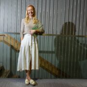 Woman holding an award.