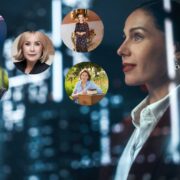 Five women inset on image of ambitious woman.