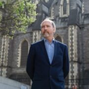 Man in navy blazer in Dublin.