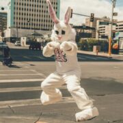 An easter bunny in fighting form.