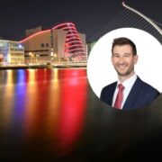 Man inset on image of Dublin's financial services district.