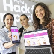 Three women at a hackathon in Meath.