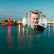 Man inset on image of light house in Dun Laoghaire.