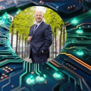 Man inset on image of a circuit board.