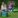 Mother and father with two children and two robot lawn mowers.
