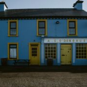 Blue-coloured rural Irish pub.