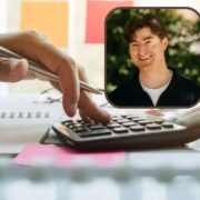 Man inset on image of accountant at work.