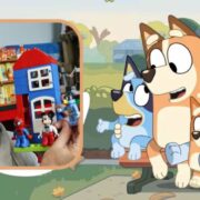 Man inset on image of popular Bluey cartoon characters.
