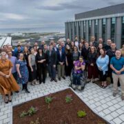 Large group of people on the roof of a building in Galway city.