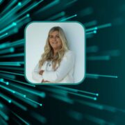 Woman inset on image of fibre optic cables.