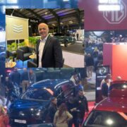 Man inset on image of a car show.